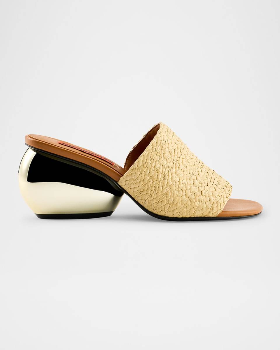 Moderno Braided Raffia Dome-Heel Mule Sandals